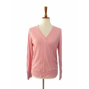 NEW Halogen Faux Wrap Long Sleeve Sweater Pullover Pink XL